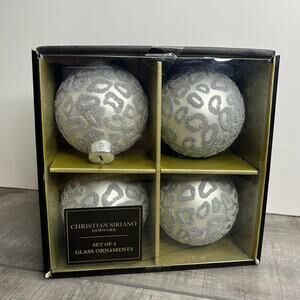CHRISTIAN SIRIANO 3 inch Silver 3D Cheetah Textured Glass Ornament Set of 4